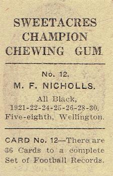 1930 Sweetacres Football Records #12 Mark Nicholls Back